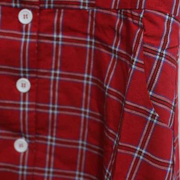 NWT Square Neckline Red Retro Vintage Plaid 100%cotton Mini Dress. - Picture 7 of 9